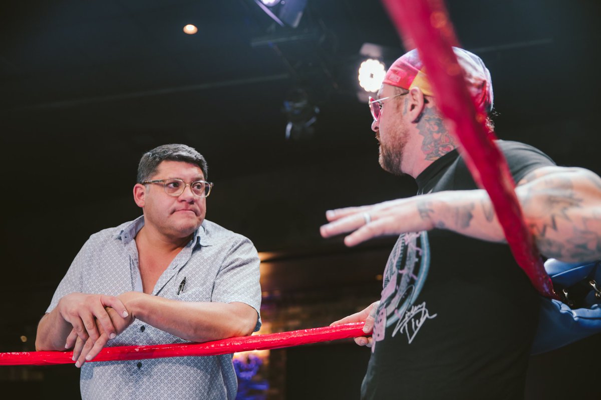 Super Kayfabe convo between @ZickyDice and myself @CWFHollywood. Damn that tabloid @Luchatographer!