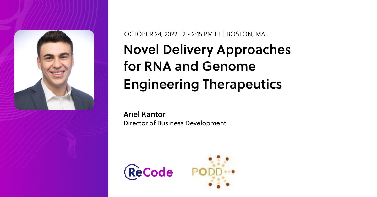 Will we see you at #PODD2022 in Boston next week? On Monday, our director of BD Ariel Kantor will talk about how our novel SORT LNP platform is overcoming the limitations of conventional LNPs to enable superior delivery of #RNA and next-gen gene correction therapeutics