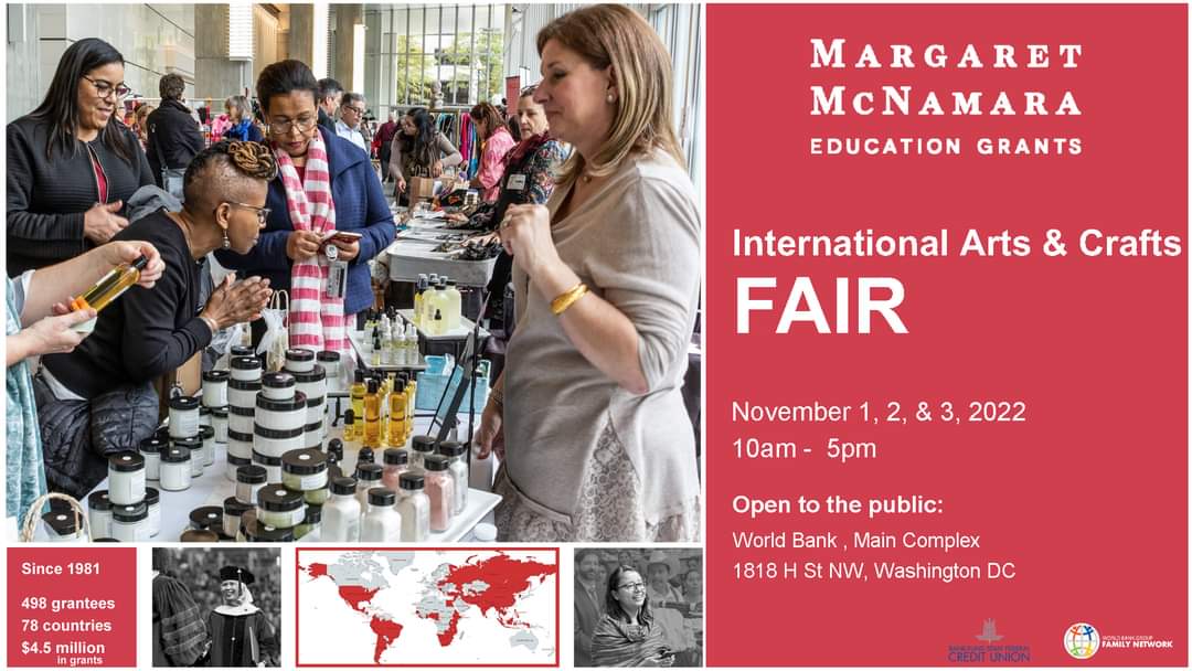 MMEGGrants's tweet photo. SAVE THE DATE
We’re back!!!!!!
Our main fundraiser event returns to World Bank HQ at 1818 H St NW.
Come shop for holiday gifts or treat yourself—and help educate extraordinary women from developing countries.
#mmegfair #empoweringwomen #fairtrade #dcfair #DMV #DC #dmvfair https://t.co/rfik8sKAqO