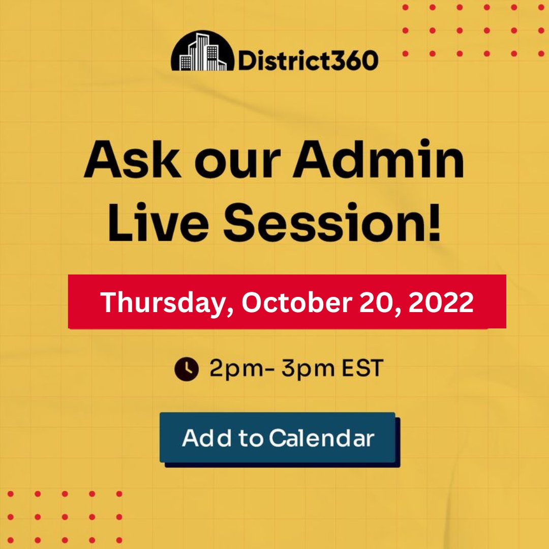 district360's tweet photo. Drop in live on Zoom to “District360 Live - Ask an Admin” on the 3rd Thursday of every month from 2 - 3 pm EST with all of your questions.
Get answers to your queries instantly from our CRM specialists.
#askouradmin #district360 #salesforce #downtowndistrict #officehour https://t.co/CeVdOnupqn