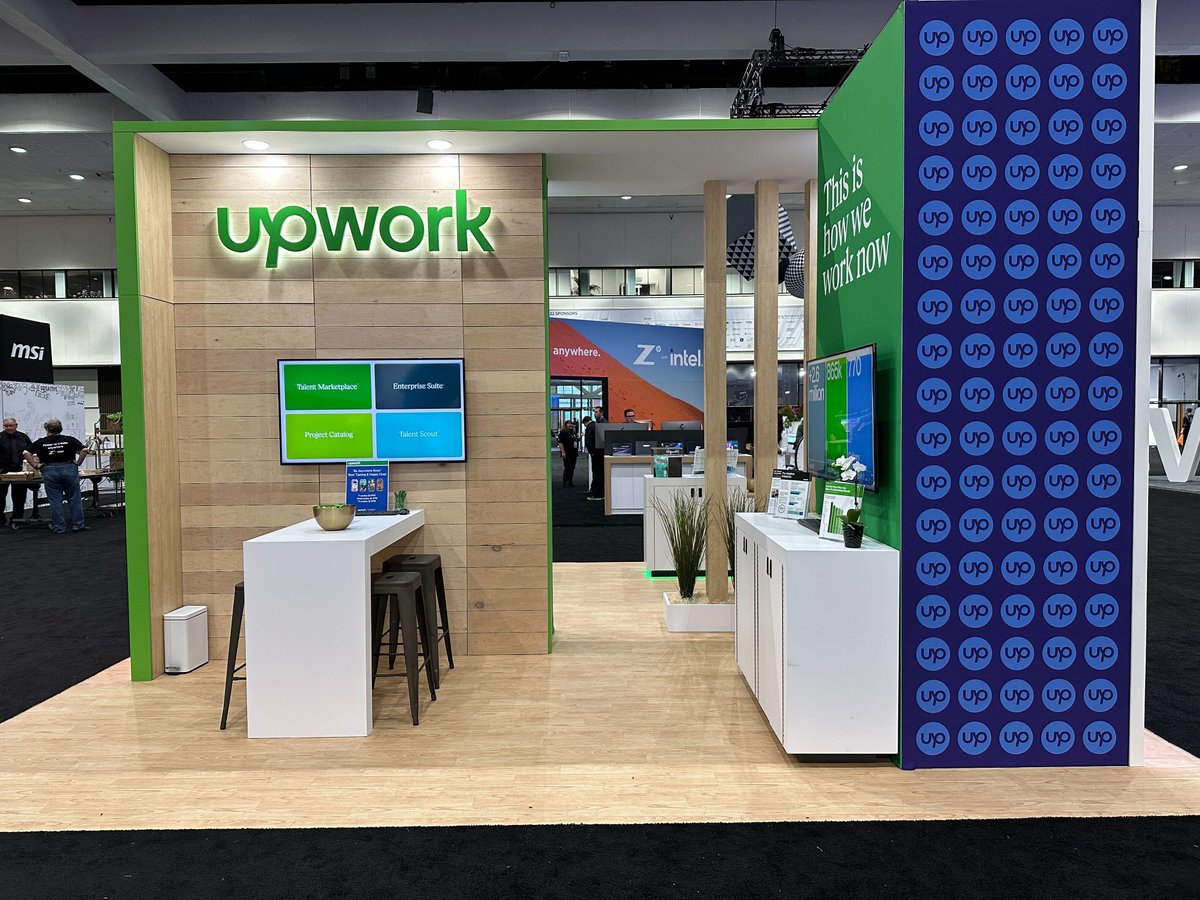 Upwork's tweet image. Thanks to all who stopped to say hi 👋 at @adobemax! 

Visit Booth #811 on the last #AdobeMax day TODAY to enter our raffle and spin our swag wheel and discover why #ThisIsHowWeWorkNow.