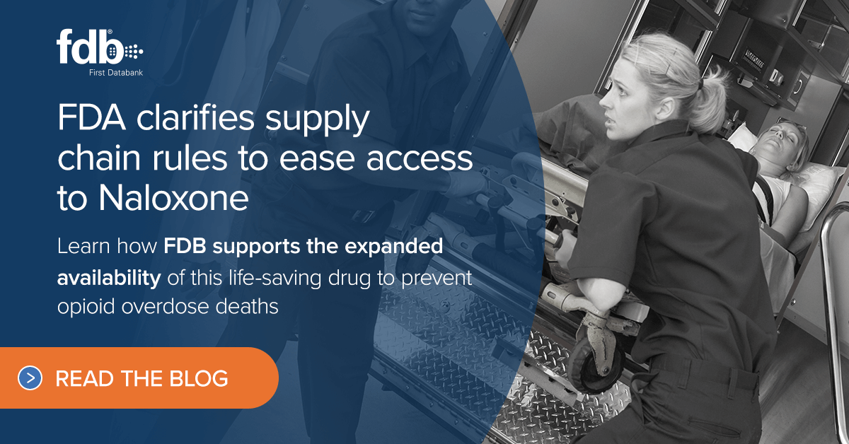 FDB_US's tweet photo. In our latest blog, Joan Kapusnik-Uner discusses how FDB supports the @US_FDA’s most recent #naloxone supply chain guidance &amp; Overdose Prevention Framework through our #DrugKnowledge solutions integrated throughout workflows.
➡https://t.co/U8WRhQuNQA #MedSafety #ClinicalGuidance https://t.co/ODVoB02XAs