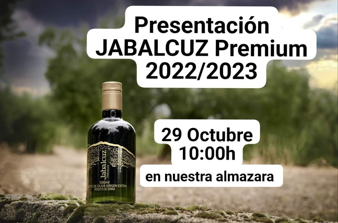 ℹ️ PRESENTACIÓN NUEVA COSECHA JABALCUZ PREMIUM‼️
 campaña 22/23. 
Tendrá lugar el día 29/10/22 a partir de las 10:00h, en nuestra ⚙️ almazara, situada en Ctra Martos, Km 1, de Los Villares (Jaén). 
Pequeño 🍻almuerzo y a continuación una cata 🥖☺️ de de la nueva cosecha.
