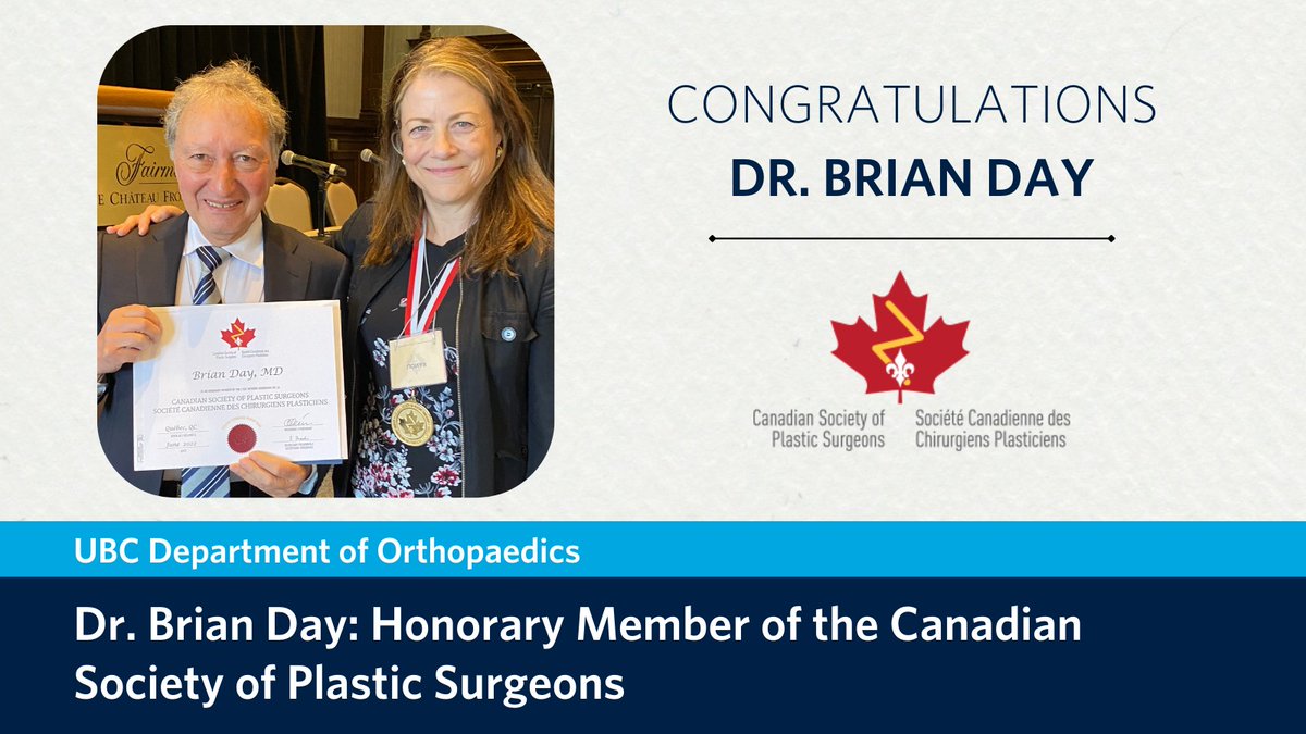 ubcorthopaedics's tweet photo. Congratulations to @DrBrianDay for his Honorary Membership in the Canadian Society of Plastic Surgeons! Dr. Day was also a guest speaker at #CSPS2022 in Québec City, June 14-18, 2022. https://t.co/Vkc7w22HRr