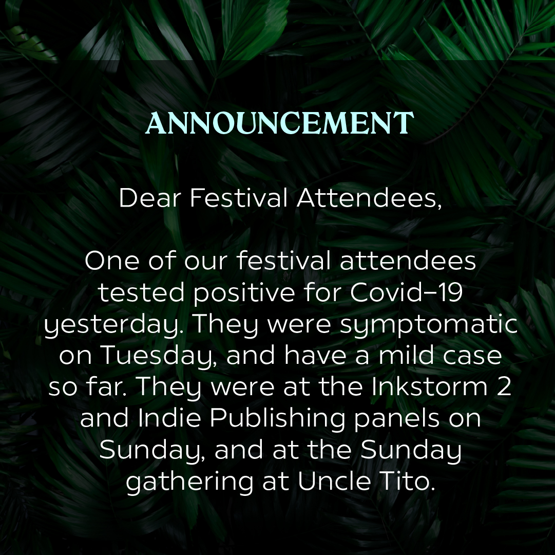 FilBookFestival's tweet photo. If you were at the Indie Publishing or Inkstorm 2 Panels at #FilBookFest last Sunday, or the Uncle Tito party,  consider testing this week &amp; monitoring yourself for 14 days. 

If you test postive, DM us for contact tracing purposes.  #Covid is still with us, keep safe, all! https://t.co/GPMSUVvR3j