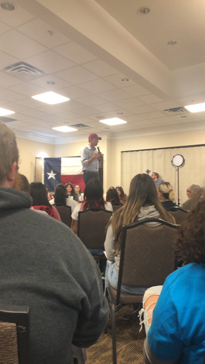 Beto O’Rourke speech. He said that he will adjust the cost of living for the people in Texas to make it better. I however believe that if he got elected as governor cost of living would not change at all #BetoForGovernor, <a href="/MSU/">joe</a>, #mcom, <a href="/BetoORourke/">Beto O'Rourke</a>, <a href="/Tpatt6610/">Trevor Patterson</a>