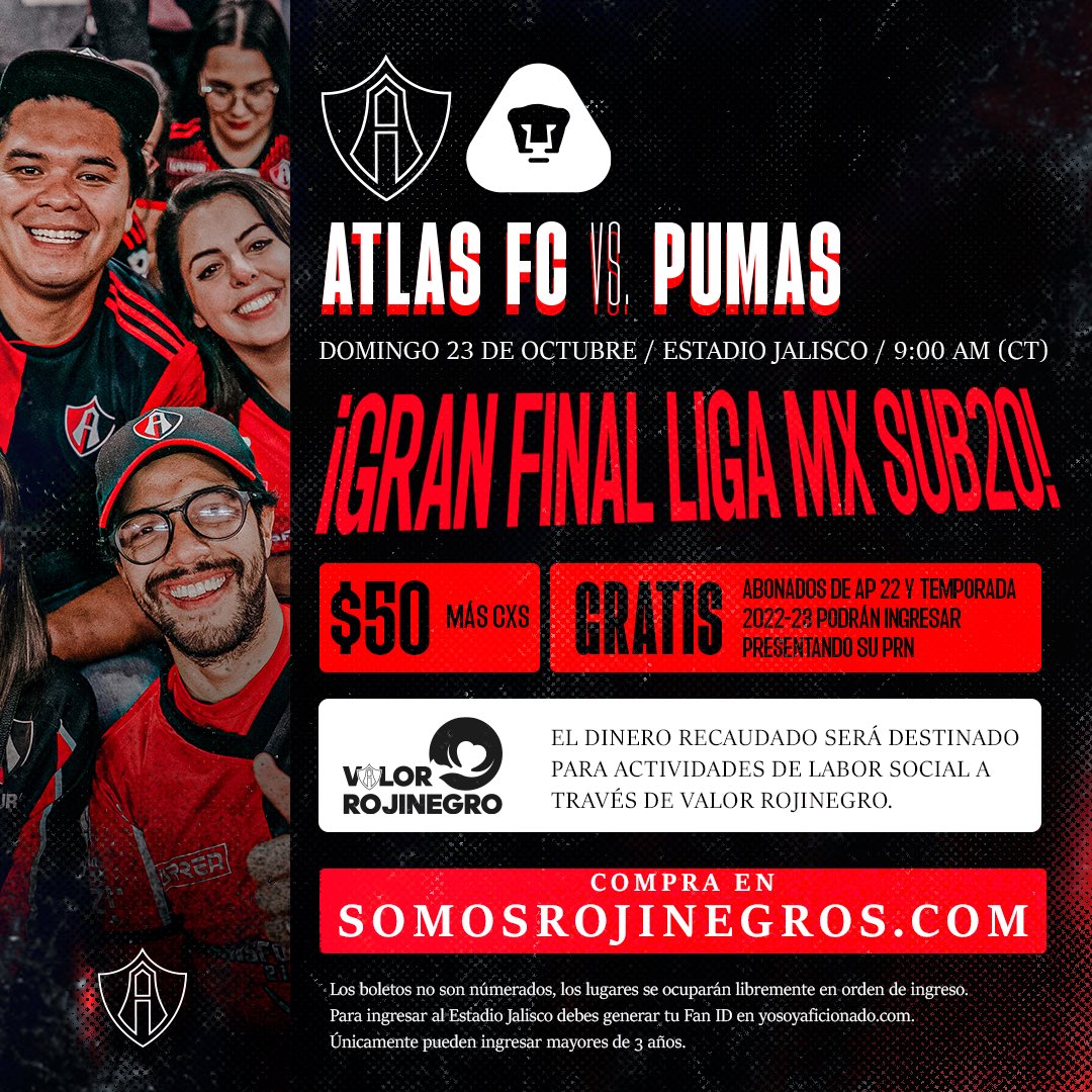 Recibimos en casa la Vuelta de la Gran Final #Sub20 este domingo. Apoyemos a la Academia en el Jalisco. Boletos en $50 pesos + CxS comprando en SomosRojinegros.com ❤️🖤