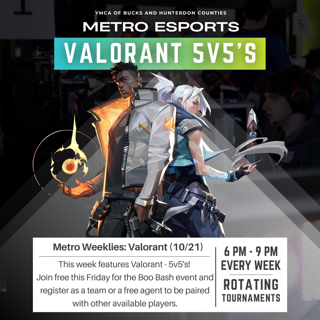 metroesports's tweet photo. Tomorrow’s weekly brings Valorant and it will be during our Boo Bash so it’s completely FREE to enter! 

6PM see you there? (Don’t forget to bring your best costume) https://t.co/RjEdSB0z3B