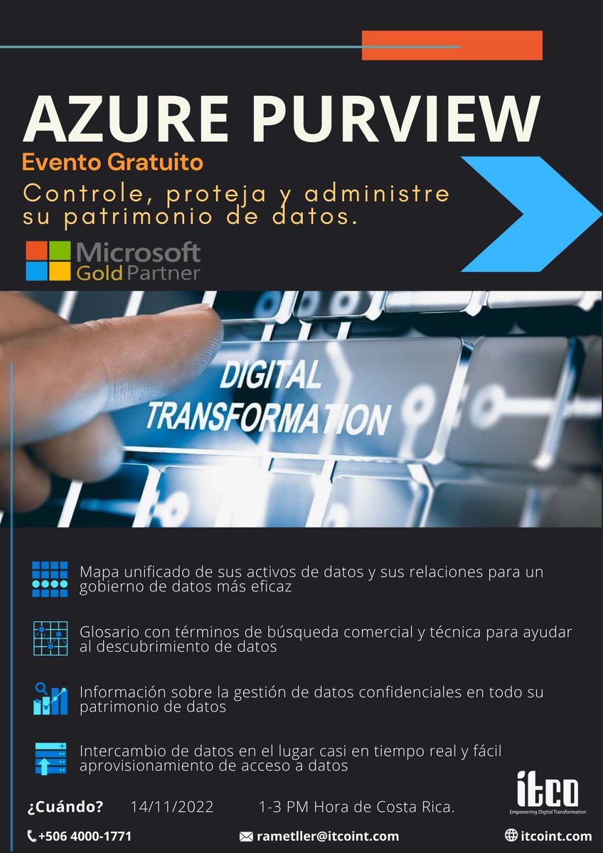 NuryMontes2's tweet photo. En noviembre continuamos con nuestra serie de eventos gratuitos sobre transformación digital y seguridad, de la mano de Microsoft y sus herramientas especializadas. #itco #microsoft #microsoftpartner https://t.co/nb2mnl2aaZ
