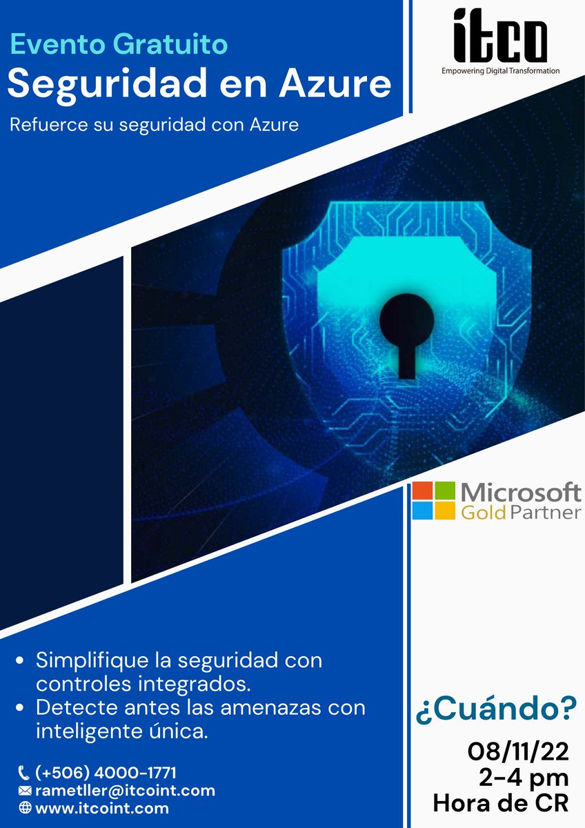 NuryMontes2's tweet photo. En noviembre continuamos con nuestra serie de eventos gratuitos sobre transformación digital y seguridad, de la mano de Microsoft y sus herramientas especializadas. #itco #microsoft #microsoftpartner https://t.co/nb2mnl2aaZ