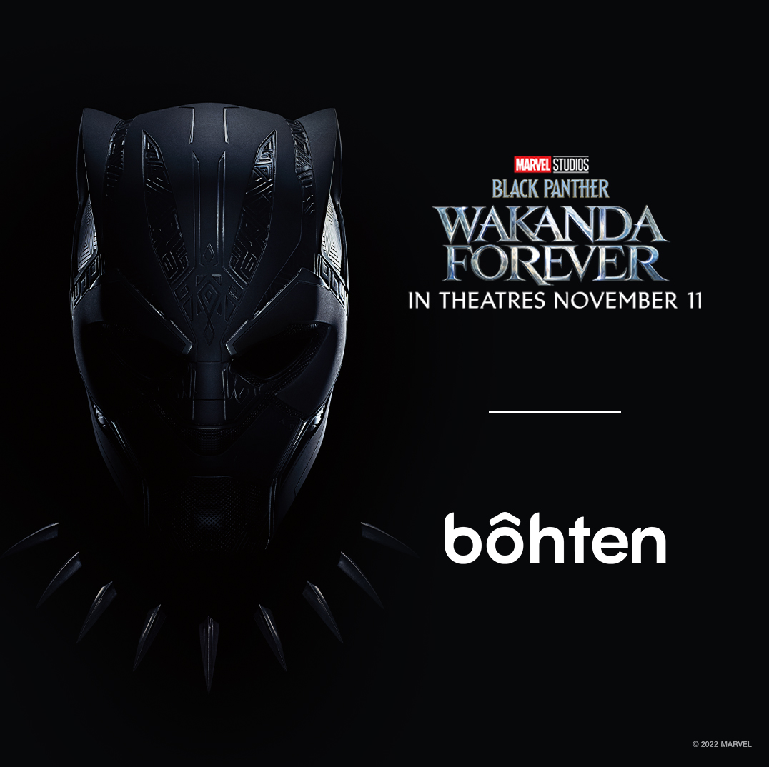 Bohten's tweet image. We are thrilled to announce our collaboration with @marvelstudioscanada to celebrate the release of @BlackPanther: Wakanda Forever in theatres November 11. Stay tuned for more details in the coming days! #wakandaforever #blackpanther
- bohten.com/pages/wakandaf…