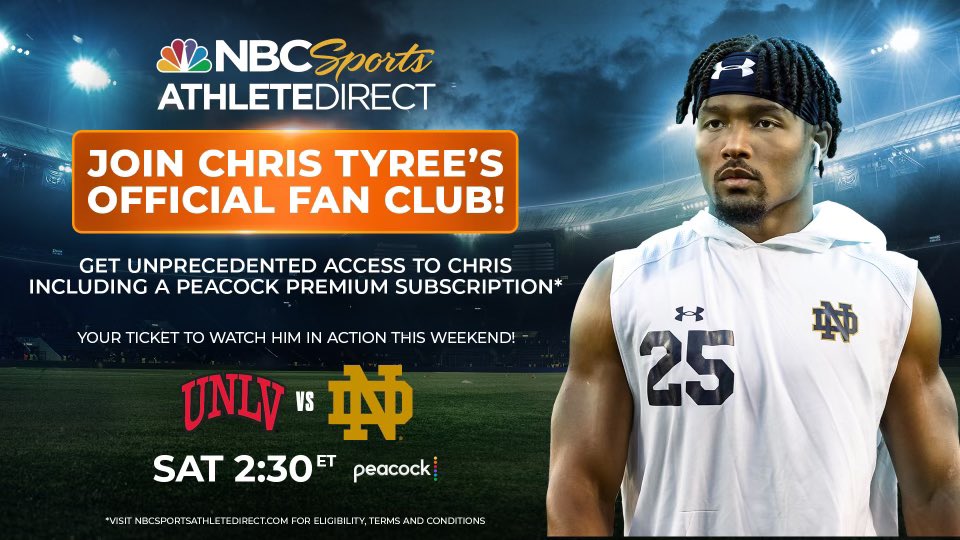 Chris Tyree (@chris_tyree4) on Twitter photo #sponsored Peacock is the only way to watch our game vs UNLV. Join my fan club and you’ll get 6 months of Peacock Premium. Use this link to join bit.ly/3rWcUT9 You’ll get other perks including an autographed photo, my podcast and a virtual meet and greet. <a href="/NBCSAthletes/">NBC Sports Athlete Direct</a> #sponsored Peacock is the only way to watch our game vs UNLV. Join my fan club and you’ll get 6 months of Peacock Premium. Use this link to join bit.ly/3rWcUT9 You’ll get other perks including an autographed photo, my podcast and a virtual meet and greet. <a href="/NBCSAthletes/">NBC Sports Athlete Direct</a>