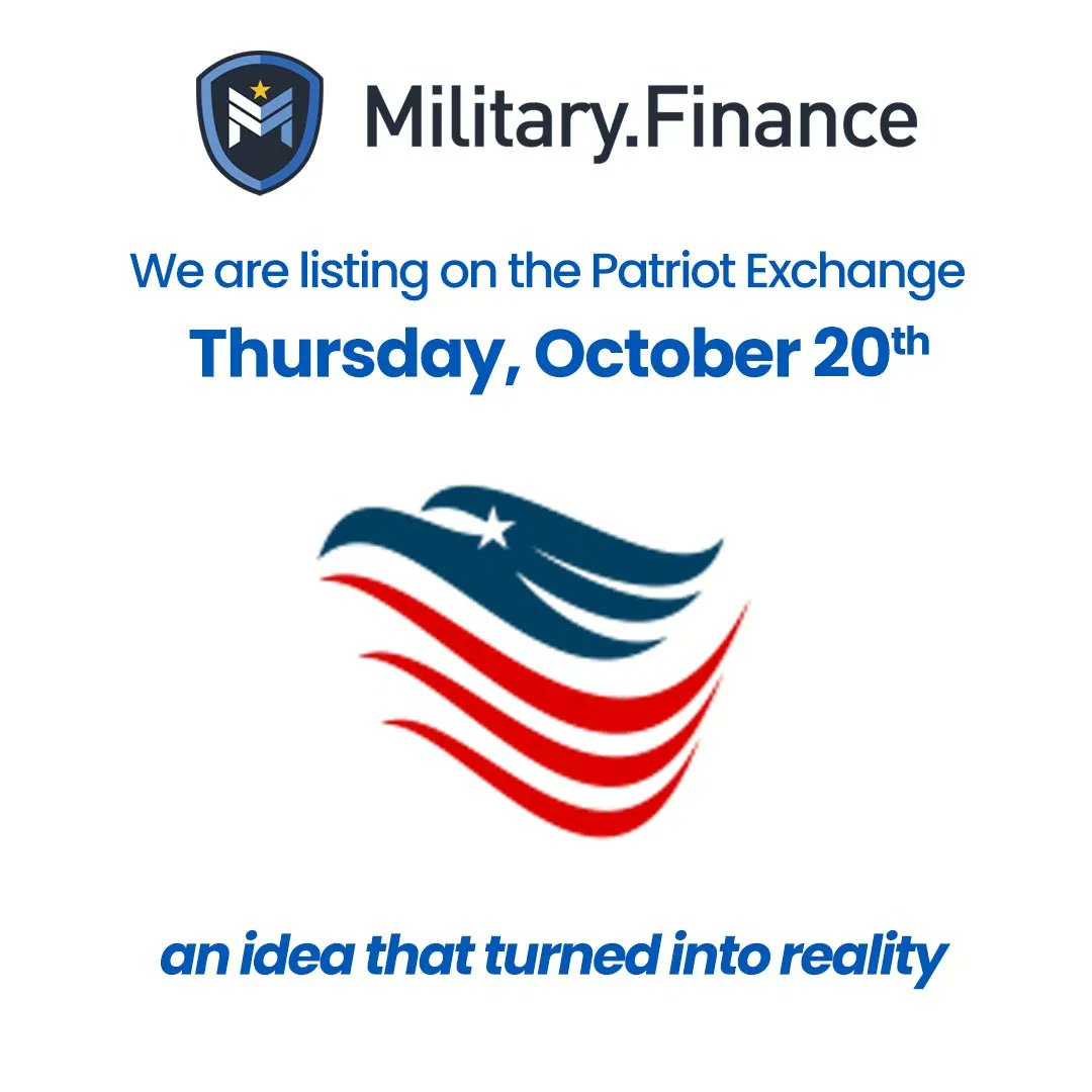 We are live on the Patriot Exchange! 

#Mil #Military #Finance #Crypto #NFTs #America #USA #Patriot #Patriotism #militaryfinance