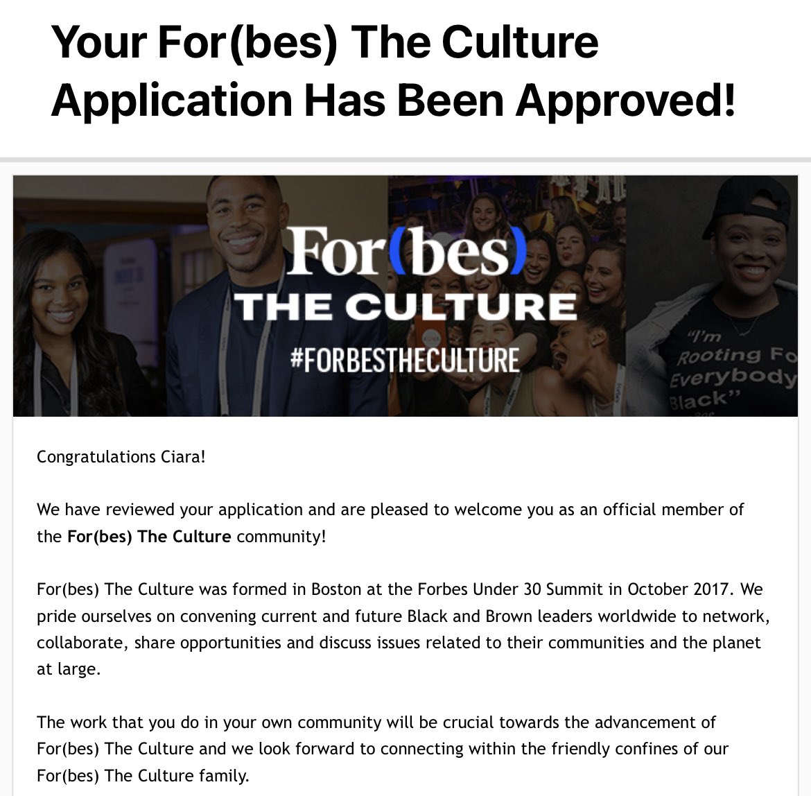 Cheers to the Culture! I am extremely excited and honored to officially announce my acceptance into For(bes) The Culture⚡️🏆 

Thank you so much for having me @ForbesTheCultur x @Forbes 🎉

📸: @photyegraphyy