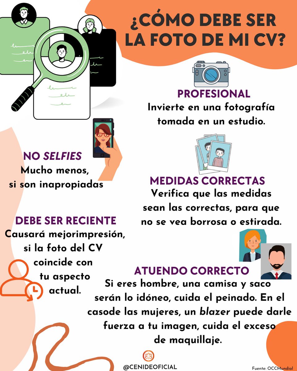 CenideOficial's tweet photo. Actualmente, vivimos en una sociedad visual, de ahí la importancia de una buena imagen para colocar en el CV. Por ello, antes de colocar tu "mejor foto" considera lo siguiente. #cenide https://t.co/qZu3Y0l8Al