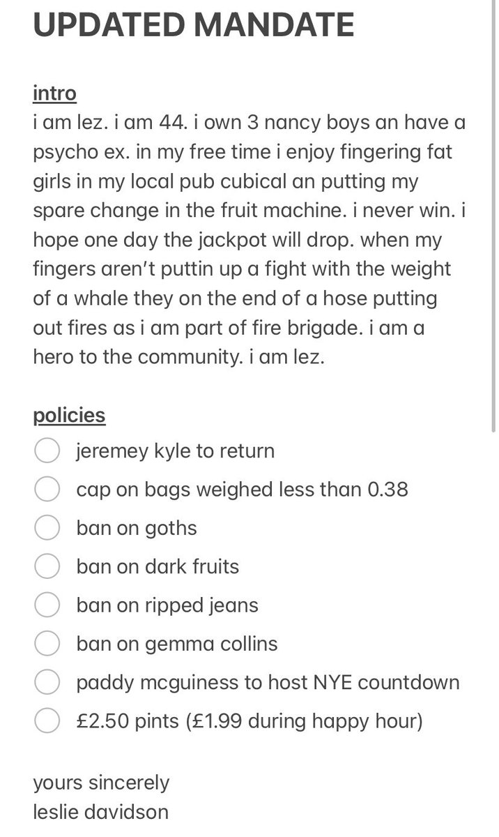 official updated mandate. #voteforlez