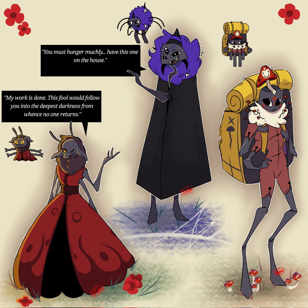 Lunity_Moonity's tweet photo. Drew my 3 favourite fluffy bugs~

(Yes I drew Helob in a black robe, cause I think it's funny xd)

#cultofthelamb #cultofthelambfanart #COTL https://t.co/r6DZpvtpUX