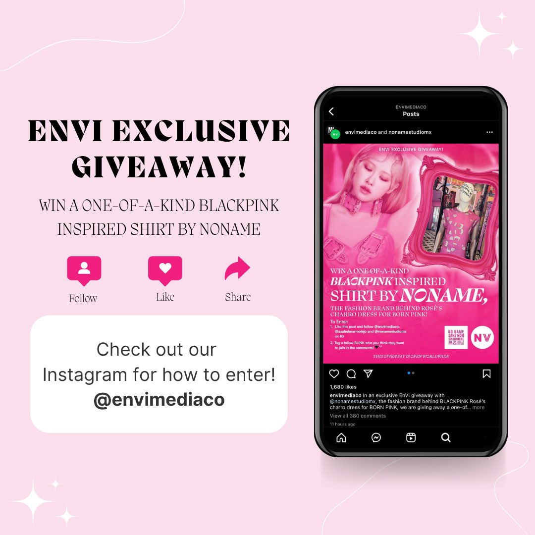 envimediaco's tweet photo. Last call #BLINKS it ends today! In an exclusive Instagram giveaway with #NONAMEStudioMX, the fashion brand behind @BLACKPINK #ROSÉ’s charro dress for #BORNPINK, we’re giving away a one-of-a-kind shirt created by the designer 💕

Enter now on our IG!

🔗 https://t.co/MYnHvkKVdb https://t.co/slt4LkcWAa