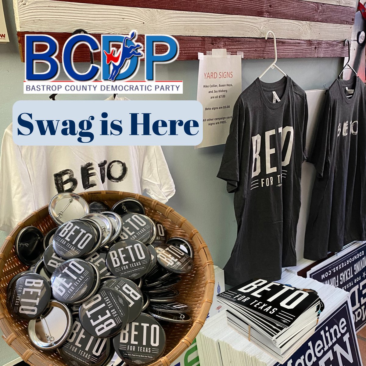 Swagaliciousness (yes, that is a word) at the BCDP office, just in time for early voting next week! #VoteBlue2022