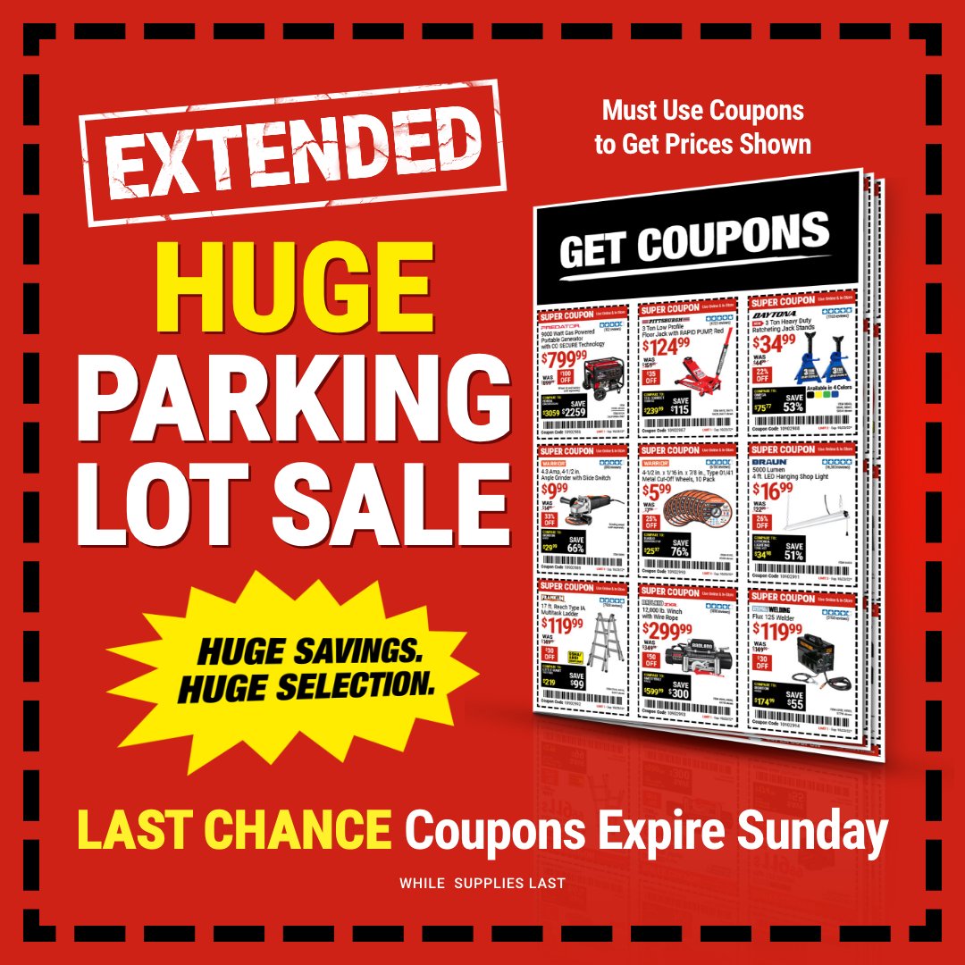 Harbor Freight on Twitter "The Harbor Freight HUGE PARKING LOT SALE
