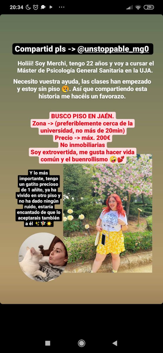 merchi_gonzalez's tweet photo. #CotilleosUJA #pisosJaen #pisoestudiantes #queydondeestudiar2022 Hola!! #buscopiso en Jaén capital, tengo 22 años y estudio el máster de psicología general sanitaria. Soy una persona extrovertida y me gusta hacer vida en común!! Me urge bastante así que ayuda plsss JAJAJA https://t.co/OAaytYjzVS