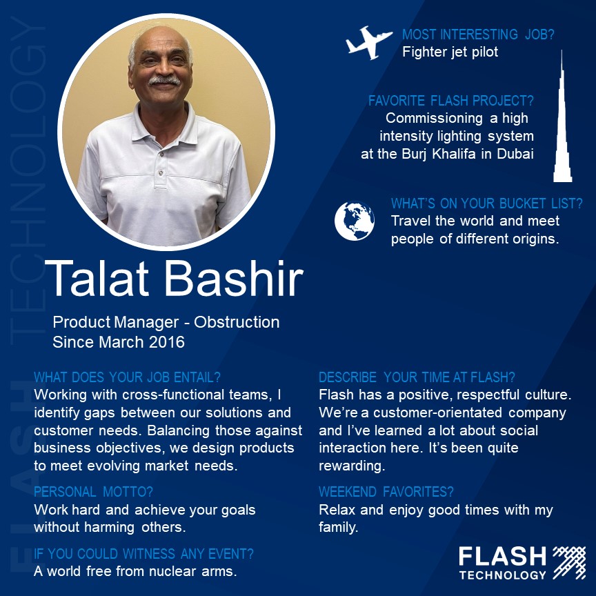 flashtechnology's tweet photo. Join us in celebrating Talat Bashir on his recent promotion to Product Management!
Fun Fact: Bashir was a fighter jet pilot๐ซ
Find out more about Bashir in this Employee Spotlight.
#obstructionlights #obstructionlight #obstructionlighting #towerlighting #EmployeeSpotlight #FAA https://t.co/GZKWYYhLyz