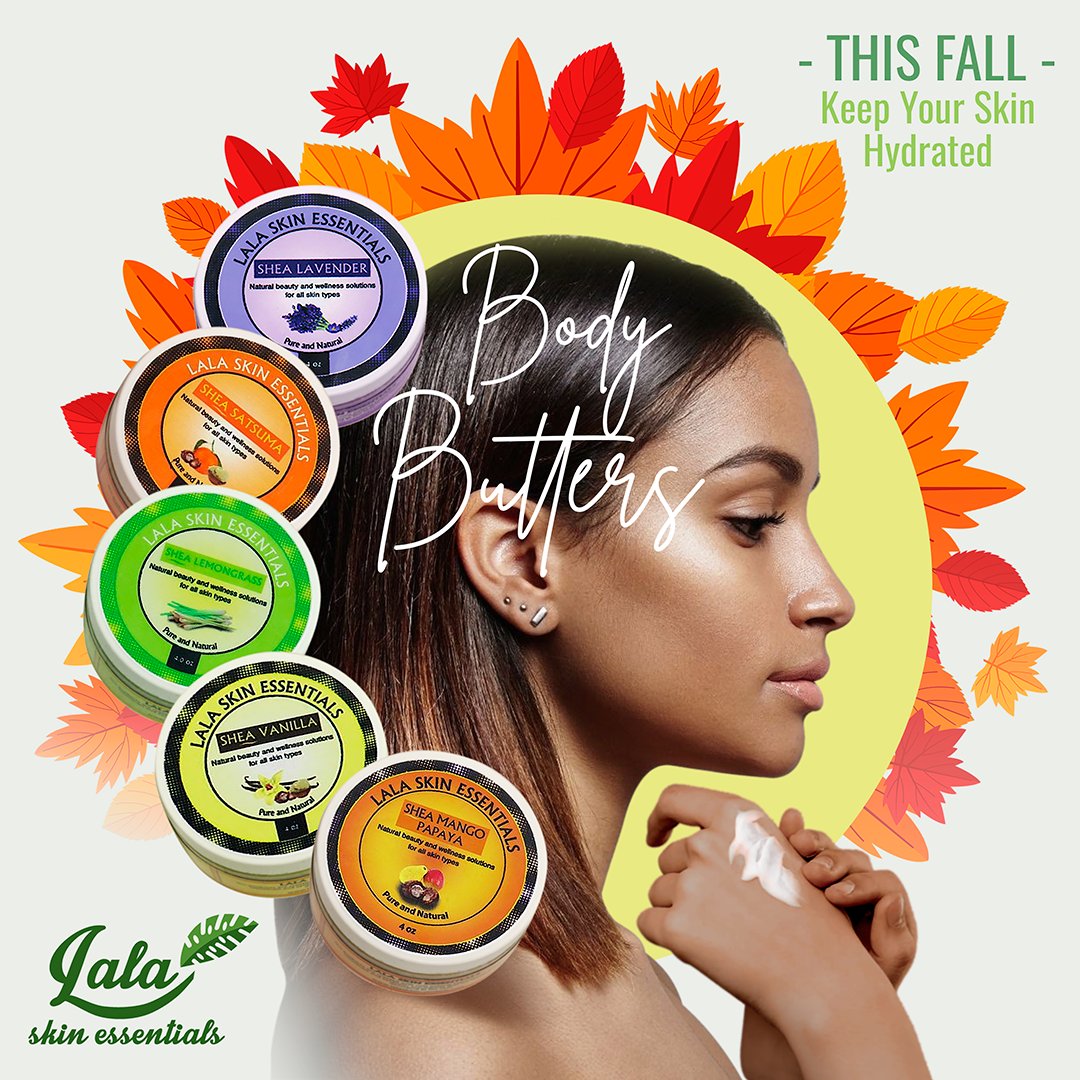 LalaSkinEssents's tweet photo. This fall, keep your skin hydrated with our moisturizing body butters 💧✨

Now available in DOUBLE the size to help you stay ahead of dry skin! Visit the link in our bio to learn more.

#LalaTribe #LalaSkinEssentials https://t.co/b8DqTRSGOg