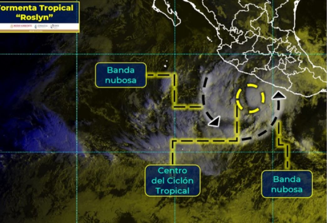 Canal13Puebla's tweet photo. #ElClimaDel13| De acuerdo con @conagua_clima, se ha desarrollado la tormenta tropical ‘Roslyn’, frente a las costas de Guerrero.
@michelleGbr https://t.co/Ufpoa7Wwih