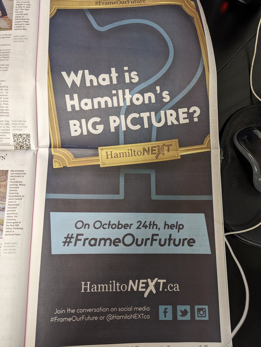 HamiltoNEXTca's tweet photo. Have you seen the @TheSpec today? There is a special #HamiltonVotes2022 insert all about the upcoming election and we're in it!

Check it out and keep up with the election and vote on October 24! 

#FrameOurFuture #HamOnt #yhmvote https://t.co/iHAWHQbtyb