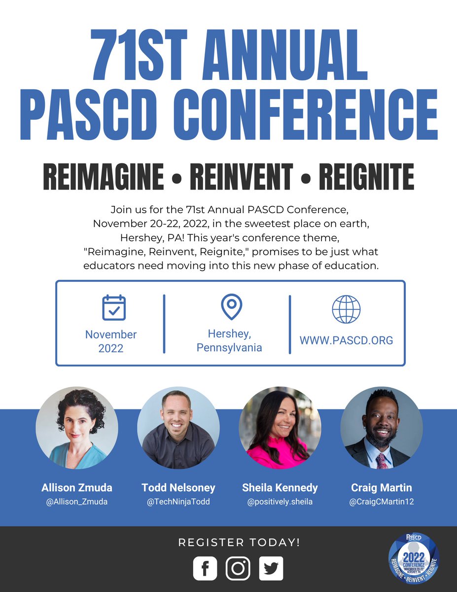 RT <a href="/PASCD/">Pennsylvania ASCD</a>: Register today for the 71st Annual PASCD Conference featuring our amazing keynote speakers, roundtable discussions, Act 45 and 48 opportunities, and so much more! Learn more and register at pascd.org! 
#PASCD2022 #Reimagine #Rein…