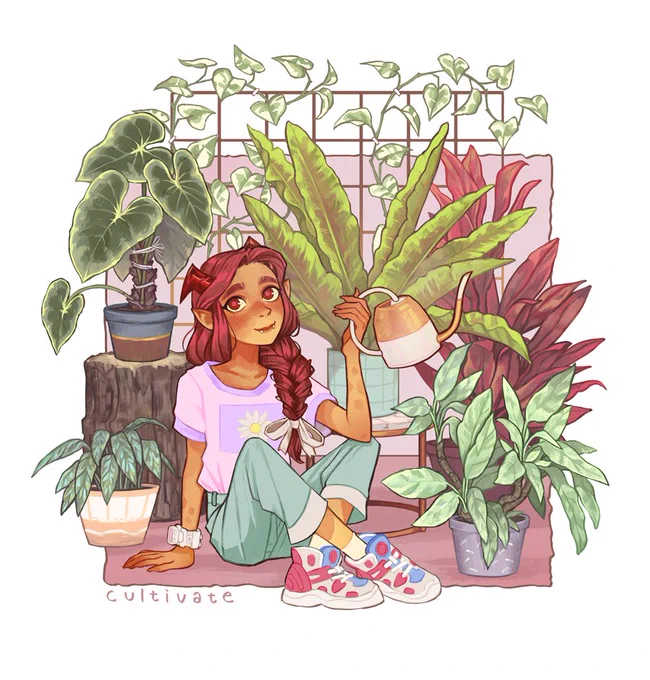 Ava cultivating plants - something I thought would be calming to put on a sketchbook coveryou can back for the sketchbook   