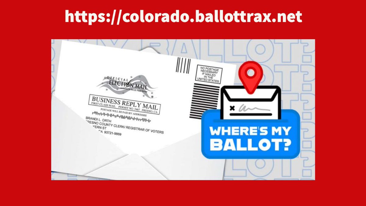 Find your Colorado ballot - it's been mailed so if you don't have it, track it down at colorado.ballottrax.net. If you mail it back, or drop it in a drop box, you can also sign up to receive notifications of when it's been received and counted. Find peace of mind and VOTE!