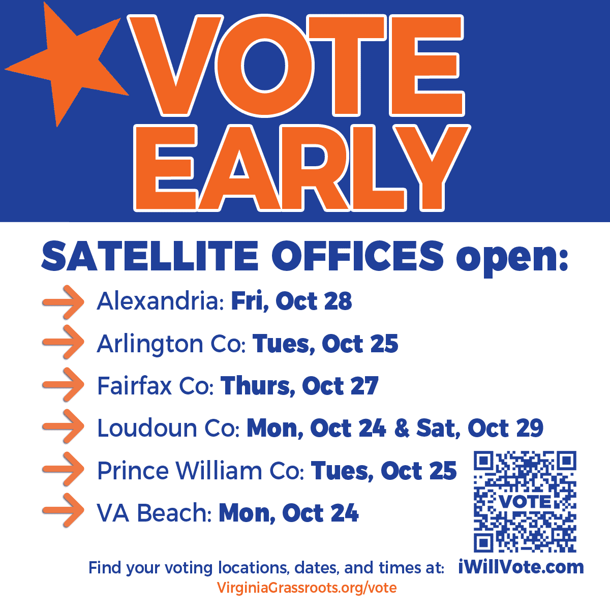 fxGrassroots's tweet photo. Virginia: Early Voting Satellite offices open next week! Find the locations closest to YOU on https://t.co/m6pXJbYvNA.
#VoteEarlyVA @NetworkVirginia @VGC4Change @wofava @YoungDems_VT https://t.co/cKH0Y6Vwoj