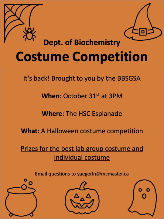 HaleyZubyk's tweet photo. Join us for the Department of Biochemistry costume contest this Halloween!!! Time to revive this tradition from the grave that COVID put it in 👻🪦🧟 https://t.co/kOXm8qsZZD