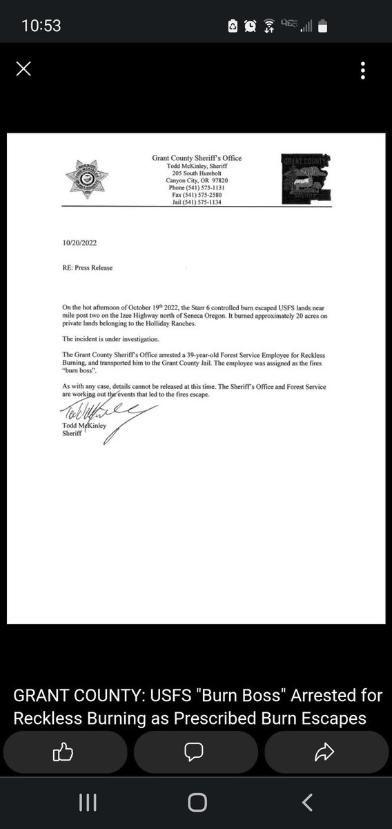 So, this happened. Grant County Sheriff’s office arrests USFS burn boss for “reckless burning” after prescribed burn spills over into private land. 

Can they do that? Is there any precedent??