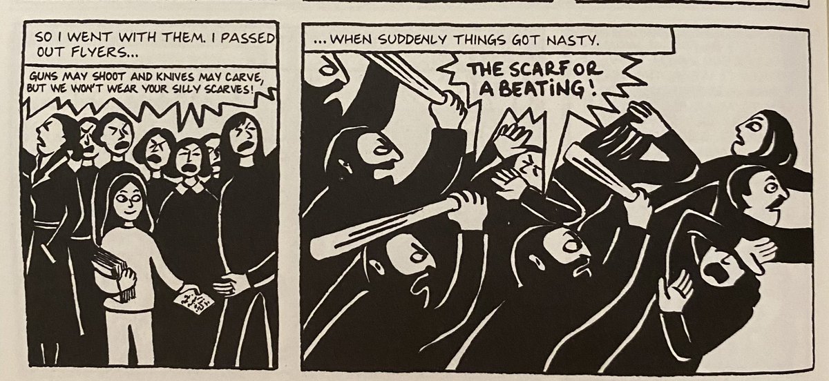 From Marjane Satrapi’s brilliant graphic novel “Persepolis” 43 years later a new generation of young Iranian women are still met with brute force, and still resisting.