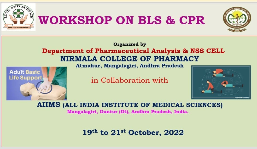 NirmalaPharmacy's tweet photo. Workshop on Basic life support and CPR has been conducting in our campus in collaboration with AIIMS, Mangalgiri, organised by Department of Pharmaceutial Analysis and NSS cell from 19th to 21st October 2022.
#CPR #Basiclifesupport #NCPA #AIIMSmangalagiri #workshop #BLS #CPRsave https://t.co/YAHcRxE73S