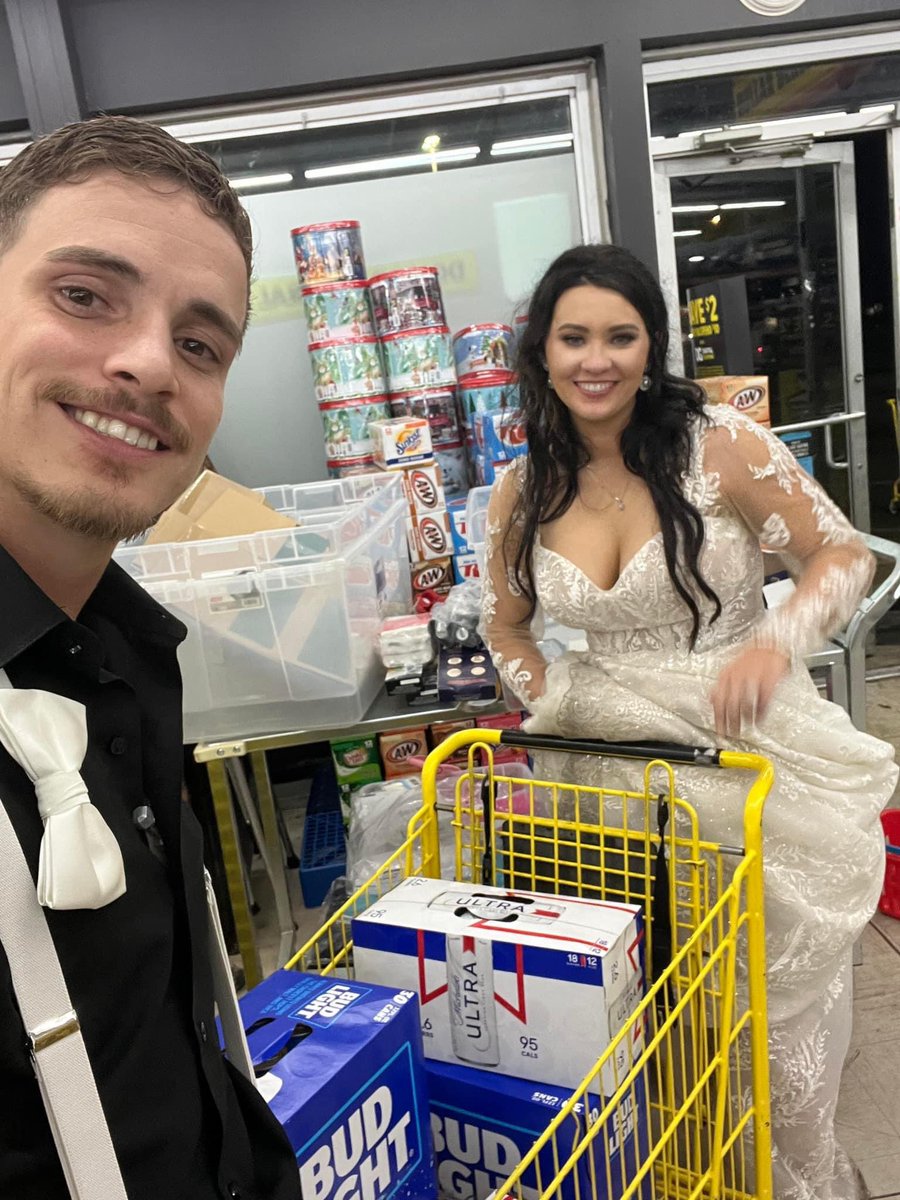 bowdenautumn's tweet photo. Of all of our perfect wedding photos I’ve seen, nothing tops my brothers holding us (and my hair) up for the keg stand or the barefoot, “give us all you got” Dollar General beer run in the rain after we used them both up… 🤣🤍 what a life! https://t.co/K7AzEMaDiL