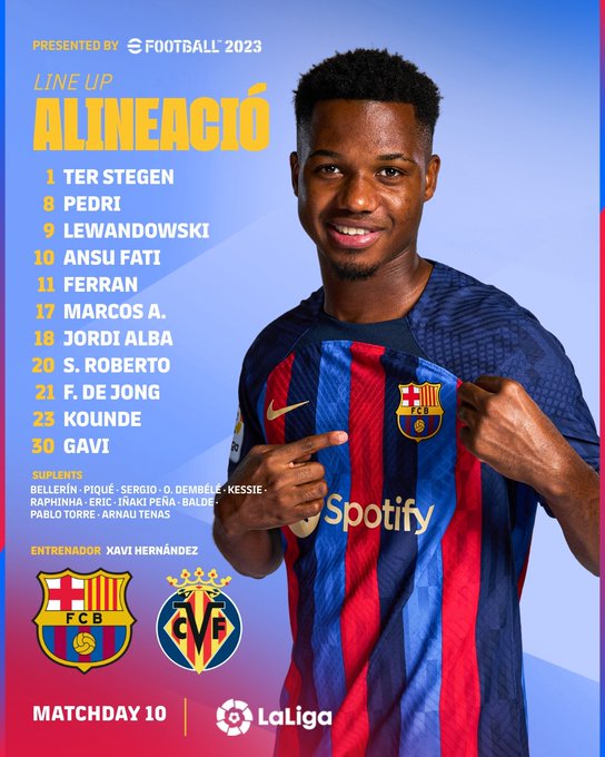 SportsFabrizio's tweet photo. 👥 𝐀𝐋𝐈𝐍𝐄𝐀𝐂𝐈𝐎́𝐍
⚽ #BarçaVillarreal

🙏🙏👆Follow  👉@SportsFabrizio https://t.co/5ENbqb437k