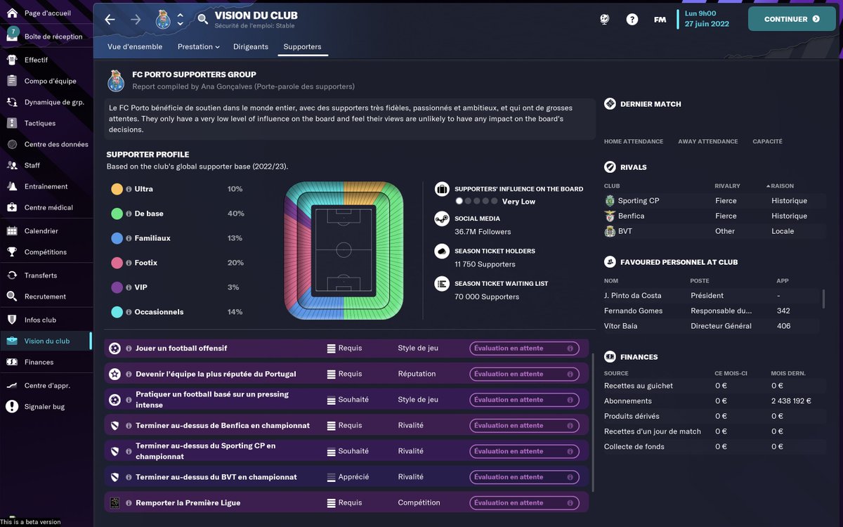 JoseSoares_eLS's tweet photo. On se posait tous la question de l’impact des supporters sur les décisions de nos dirigeants, et pour cela il y a un indicateur (very low au FC Porto) plutôt bien vue 👀 #FM23beta #FM23Features https://t.co/3UE9NcGTXd