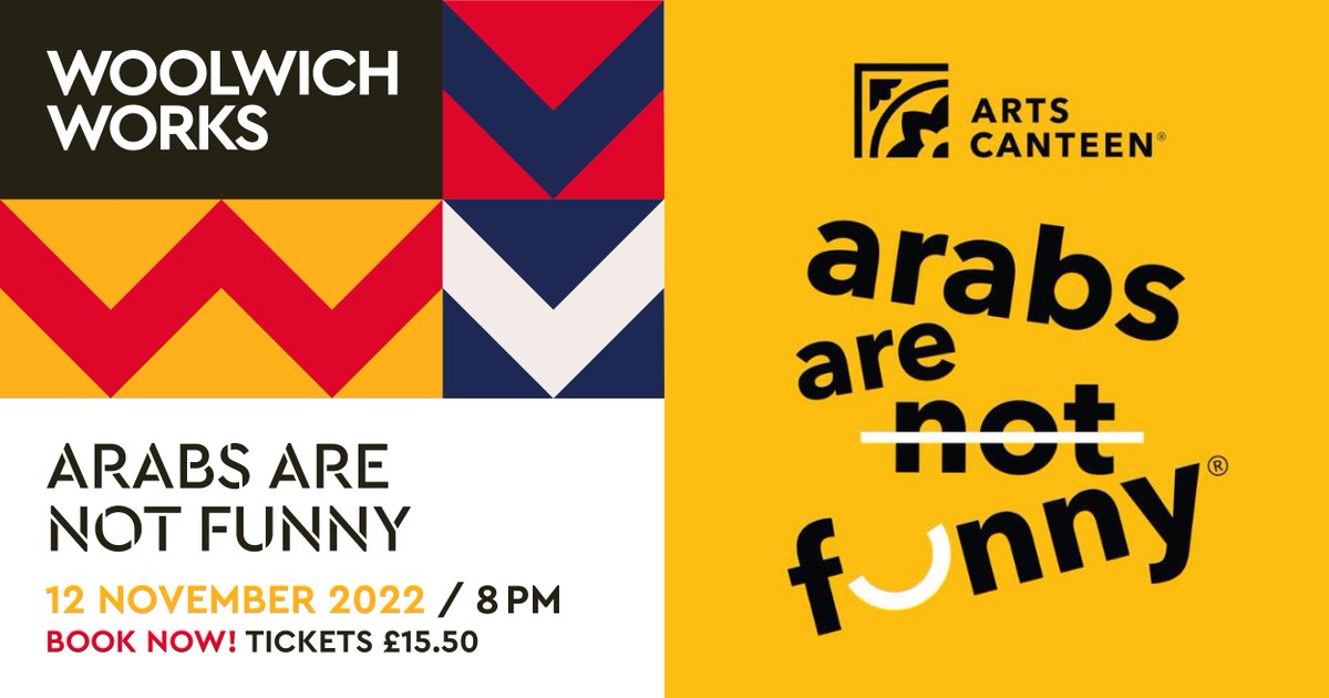 COMING UP: @artscanteen's acclaimed comedy night Arabs Are Not Funny is back at Woolwich Works with Ahmed Ibrahim, Prince Abdi, Talal Karkouti and Fathiya Saleh! 🎟️ from £13.25 📅 Sat 12 Nov - 8pm 📍 Beanfeast 👇👇👇 woolwich.works/events/arabs-a…