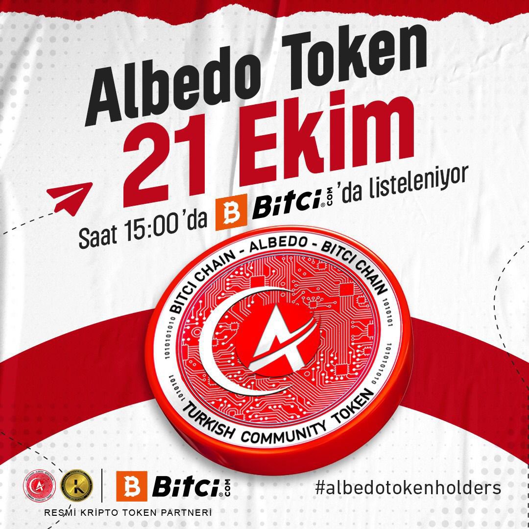 Albedo Listeleniyor  
Türk topluluk tokeni ALBEDO yarın Milli gururumuz 
<a href="/bitcicom/">bitcicom</a>
  borsasında Türk Lirası paritesinde listeleniyor.  
🗓️21.10.2022⏰15.00  
Discord: discord.gg/Xd2cvRGBrk