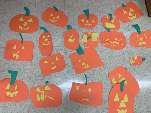 Today we listened to a book called Pumpkin Hill and made jack-o-lanterns.  <a href="/EphesusElem/">Ephesus Elementary</a>  #pumpkins