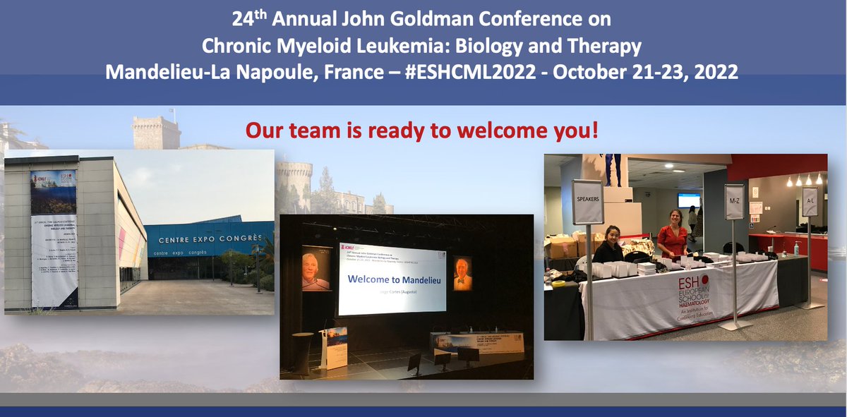 #ESHMM2022: OUR TEAM IS READY TO WELCOME YOU IN MANDELIEU-LA NAPOULE! Registration opens at 7am tomorrow! See you there! 24th John Goldman Conference on #CML Chairs: @GCC_Cortes, @timhughesCML, D.S. Krause #ESHCONFERENCES