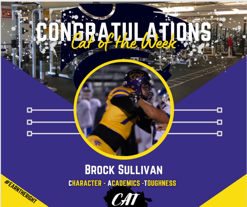 Congratulations to the big man Brock Sullivan for being named CAT of the week.  Brock has been a stud for us in the middle all season.  His leadership &amp; work ethic is 2nd to none.  We are proud of you Brock.  Keep grinding young man. <a href="/bshsfootball/">BSHS Football</a> #EARNTHERIGHT