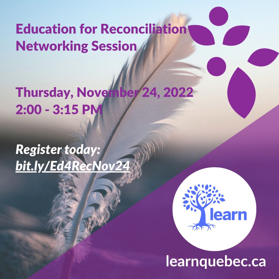 stacyanneallen's tweet photo. Are you an educator interested in Truth and Reconciliation in Quebec? #Ed4RecLEARN invites you to ask questions, share projects, or simply listen in during a networking session on November 24th. https://t.co/EjFD0PXG1r https://t.co/6C24rqDpL9