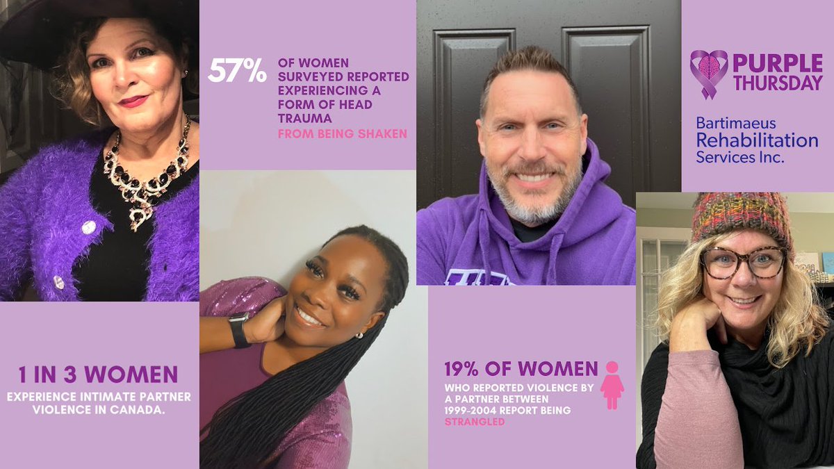 Bartimaeus Rehab (@bartimaeusrehab) on Twitter photo Our team is wearing purple for #PurpleThursday to bring awareness to the issue of intimate partner violence (IPV) and #braininjury.
To learn more about IPV and brain injury, please visit:
obia.ca/resources/brai…
<a href="/CRP_National/">Canadian Royal Purple</a> Our team is wearing purple for #PurpleThursday to bring awareness to the issue of intimate partner violence (IPV) and #braininjury.
To learn more about IPV and brain injury, please visit:
obia.ca/resources/brai…
<a href="/CRP_National/">Canadian Royal Purple</a>