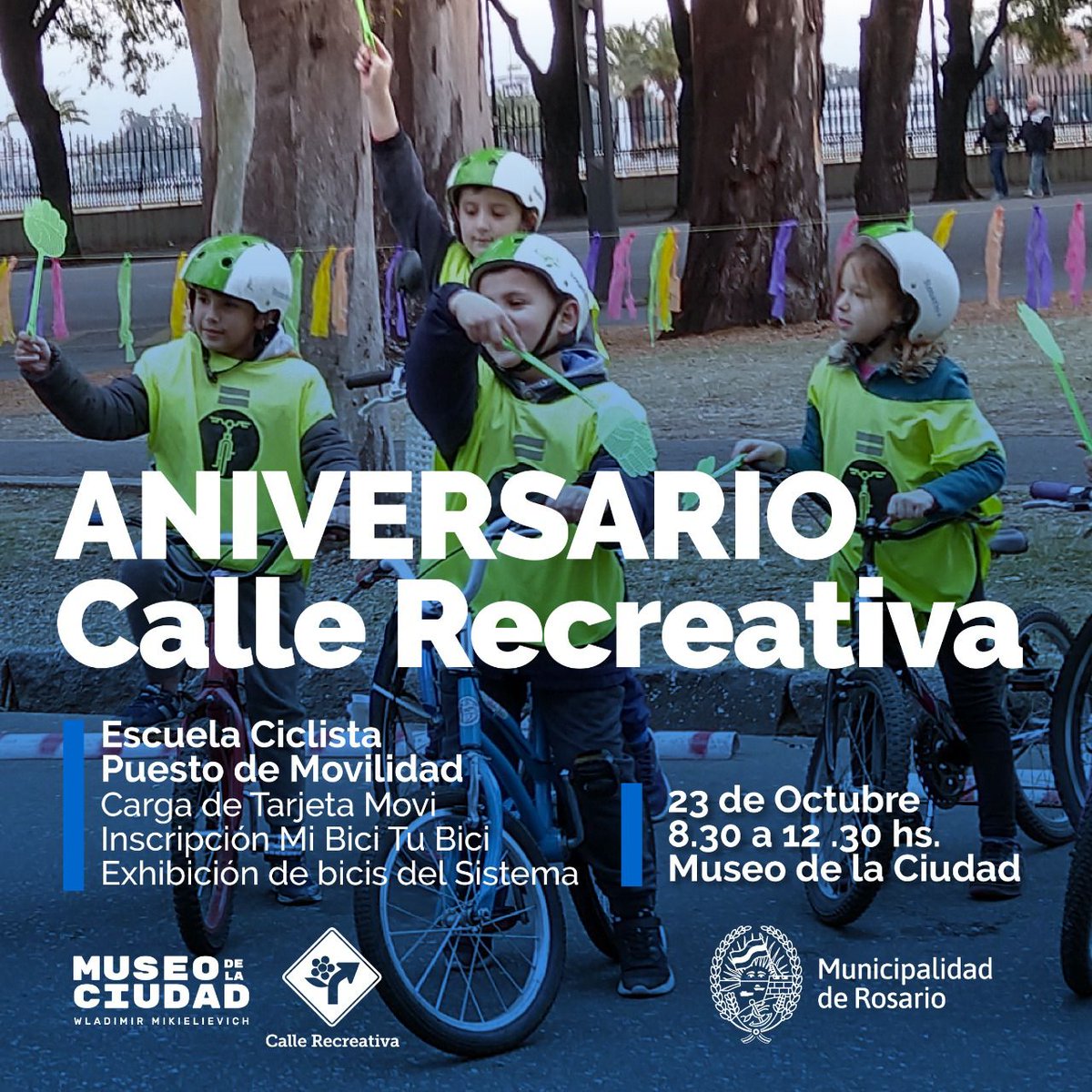 Este domingo desde las 8.30 festejamos el aniversario de <a href="/CalleRecreativa/">Calle Recreativa</a> en las inmediaciones del <a href="/museodelaciudad/">Museo de la Ciudad</a> 😃.⁣
⁣
📌 Puesto de movilidad⁣
💻 Carga de tarjeta Movi⁣
🚲 Información de Mi Bici Tu Bici y exhibición de diferentes rodados⁣
