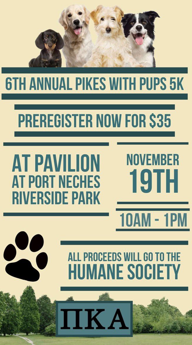 Pikes With Pups is BACK🤩

Preregistration is OPEN NOW, if you would like to bring out your pups in support of a good cause contact us!

‼️ if you preregister BEFORE OCT 31ST, you will receive a Pikes With Pups shirt  ‼️