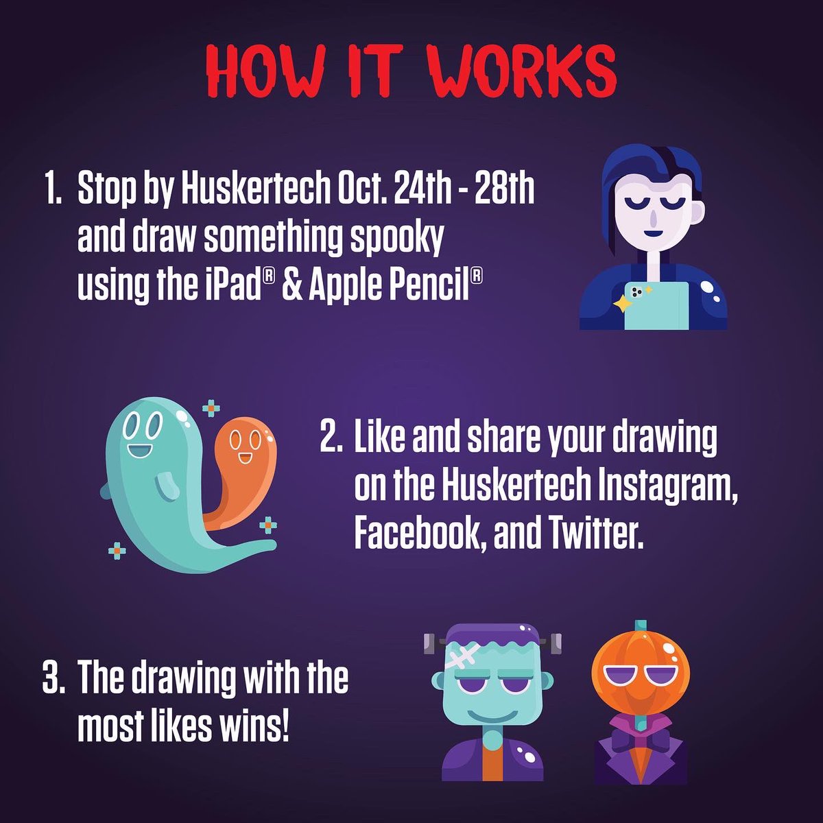 UNLhuskertech's tweet photo. Spooktacular is back!! 🎃👻
Draw. Get likes. Win.
#huskers // #gbr // #huskertech https://t.co/scVY3iMx16